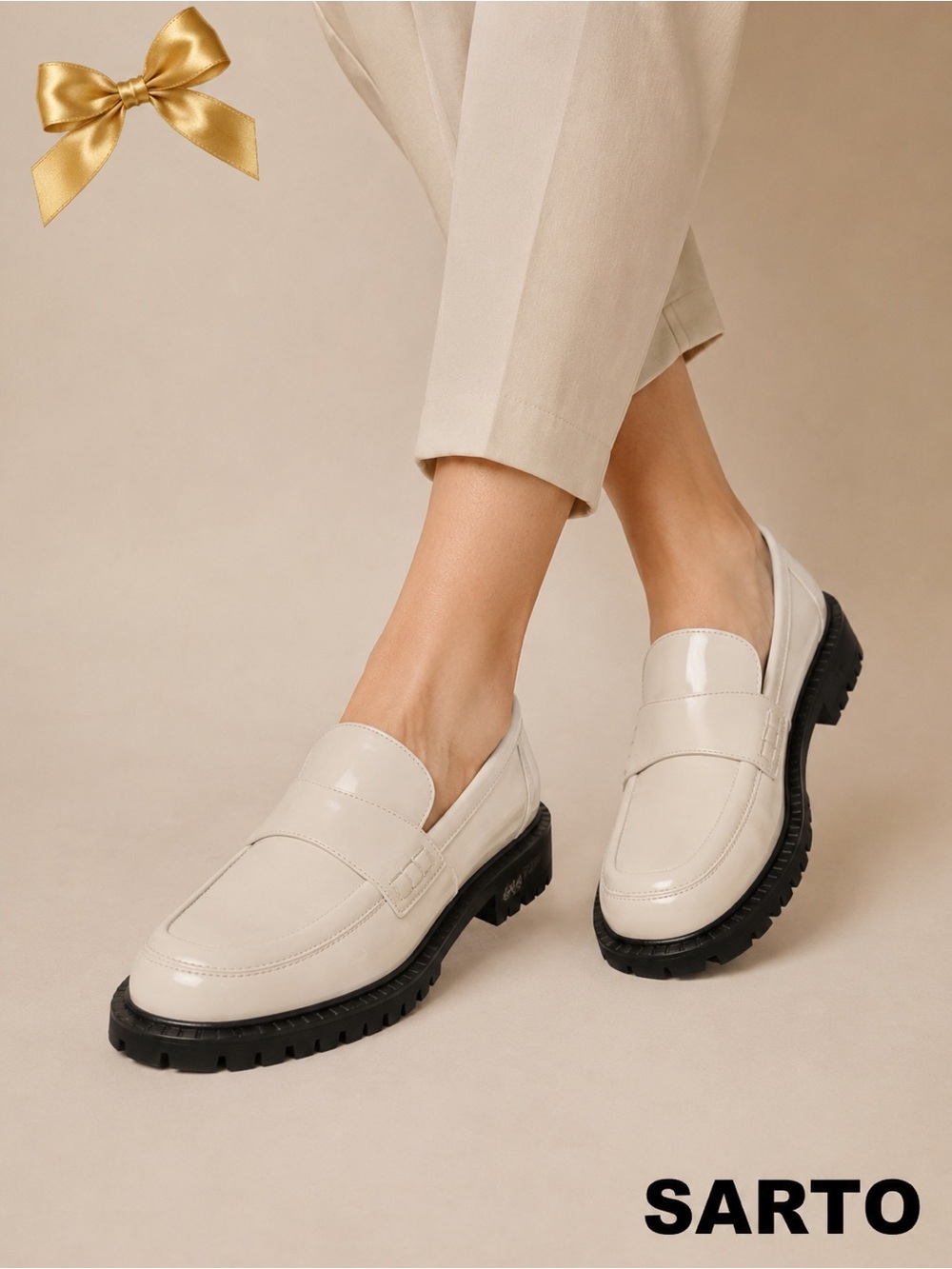 Sarto by Franco Sarto Darby Patent Loafers Ivory Chunky Lug Sole Size 8.5